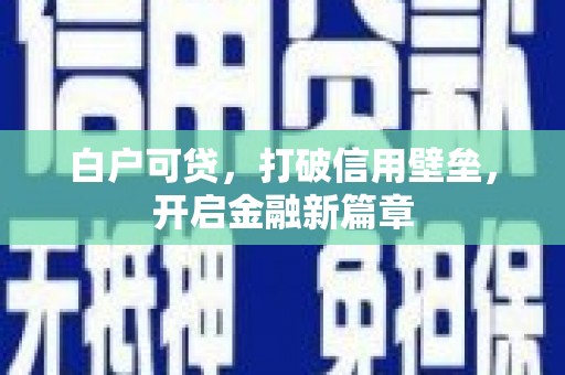 苑里白户可贷，打破信用壁垒，开启金融新篇章